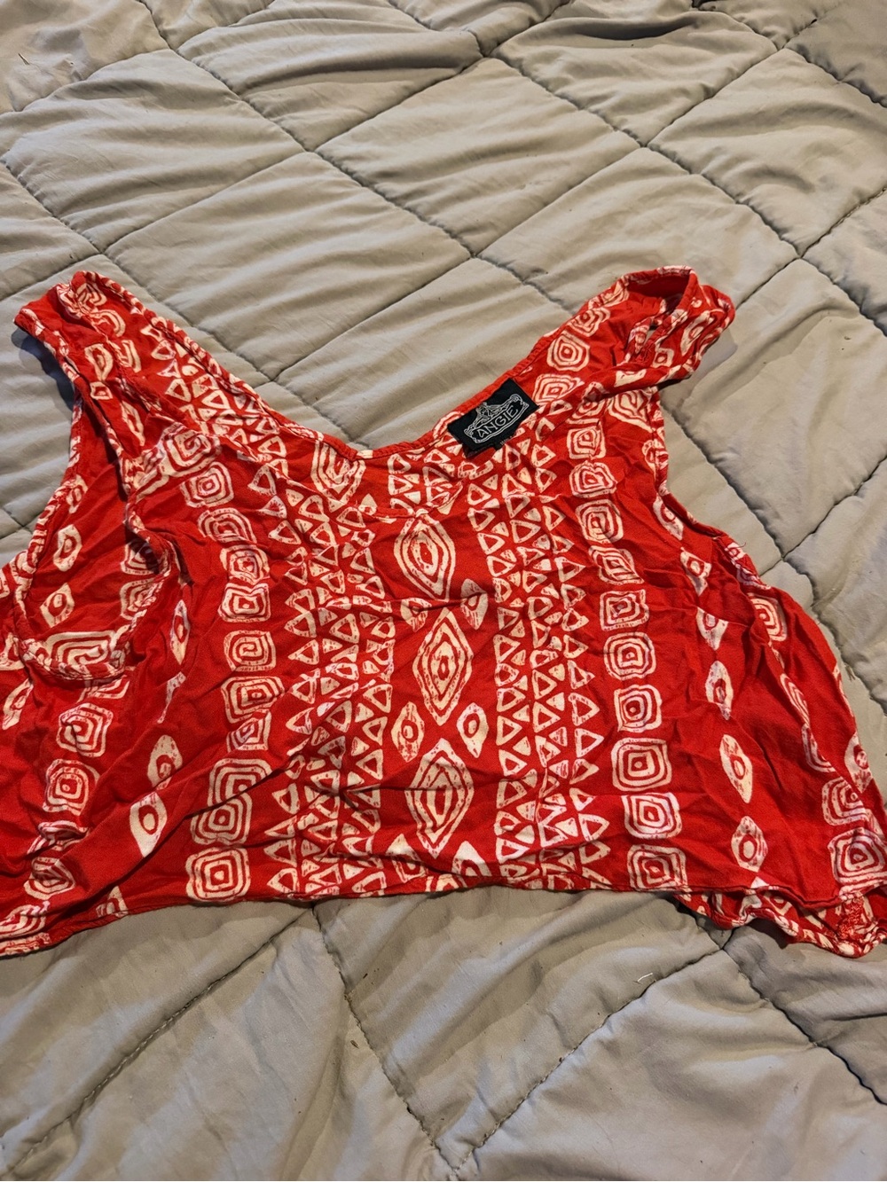 Angie Red Printed Scoop Neck Crop Tank